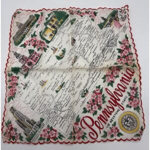 Vintage‎ Retro Ladies Hankie Handkerchief Scalloped Edges Pennsylvania  Map